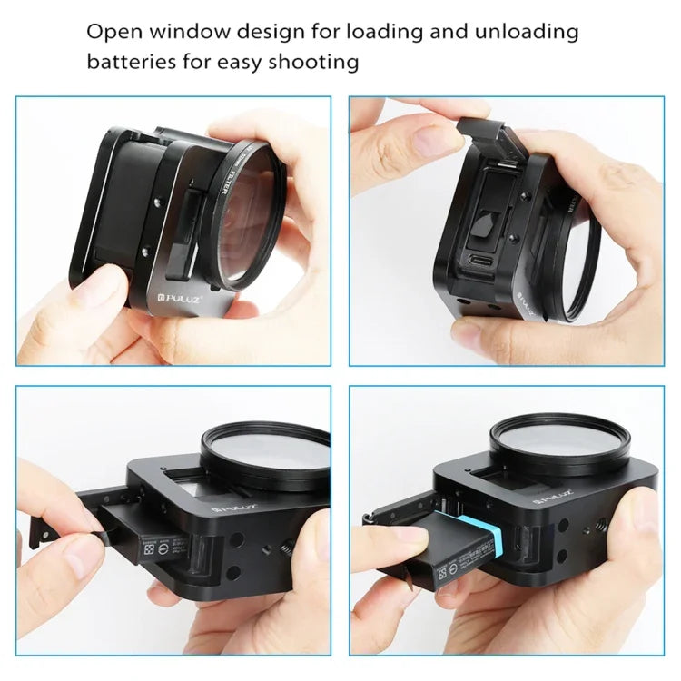 PULUZ 殼體 CNC 鋁合金保護籠，帶保險框架及 52mm UV 鏡頭，適用於 GoPro HERO8 Black，適用於 HERO8 Black 帶框架