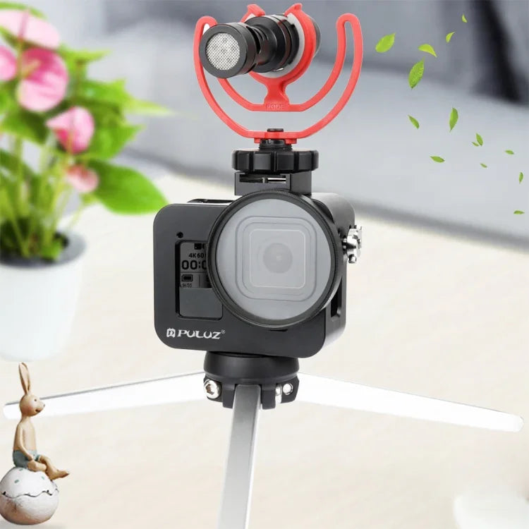 PULUZ 殼體 CNC 鋁合金保護籠，帶保險框架及 52mm UV 鏡頭，適用於 GoPro HERO8 Black，適用於 HERO8 Black 帶框架