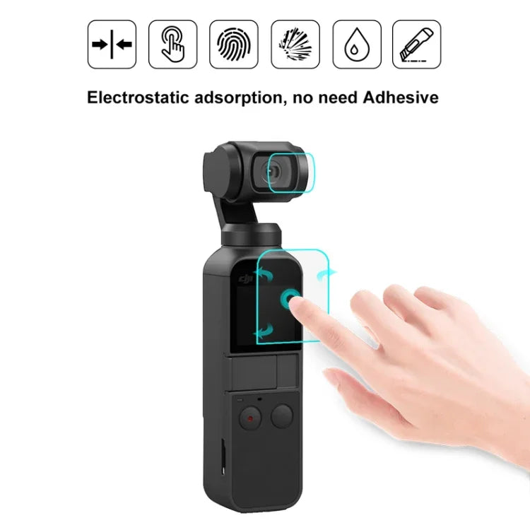 PULUZ 9H 2.5D 高清鋼化玻璃鏡頭保護貼 + 螢幕保護膜，適用於 DJI OSMO Pocket 雲台，適用於 DJI OSMO Pocket