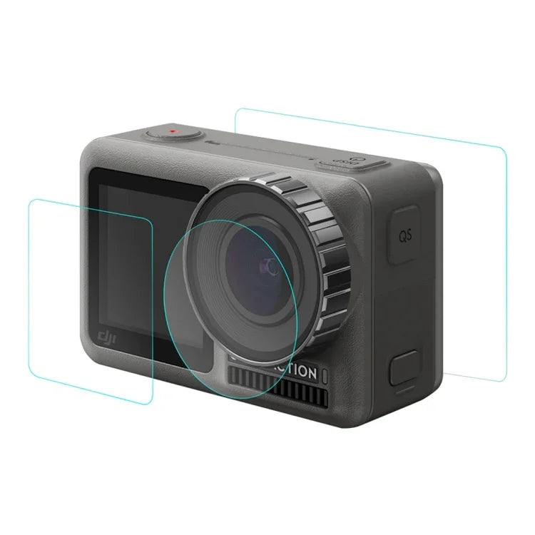 PULUZ 鏡頭 + 前後 LCD 顯示屏 9H 2.5D 鋼化玻璃膜，適用於 DJI Osmo Action，適用於 DJI Osmo Action
