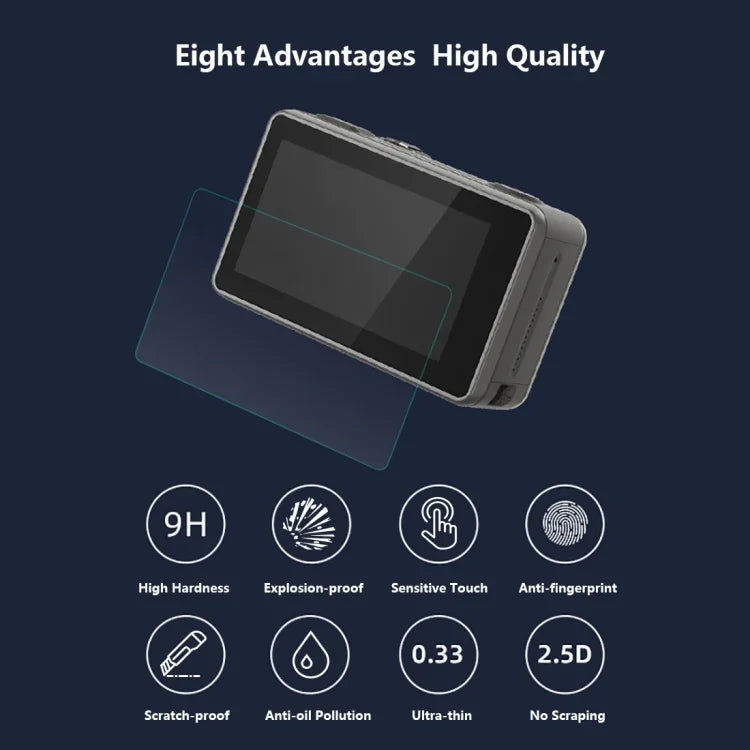 PULUZ 鏡頭 + 前後 LCD 顯示屏 9H 2.5D 鋼化玻璃膜，適用於 DJI Osmo Action，適用於 DJI Osmo Action