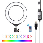 PULUZ 6.2 吋 16cm USB RGBW 可調光 LED 燈環 直播攝影視頻燈，附冷靴三腳架球頭及遙控器，6.2 吋 RGBW / 遙控