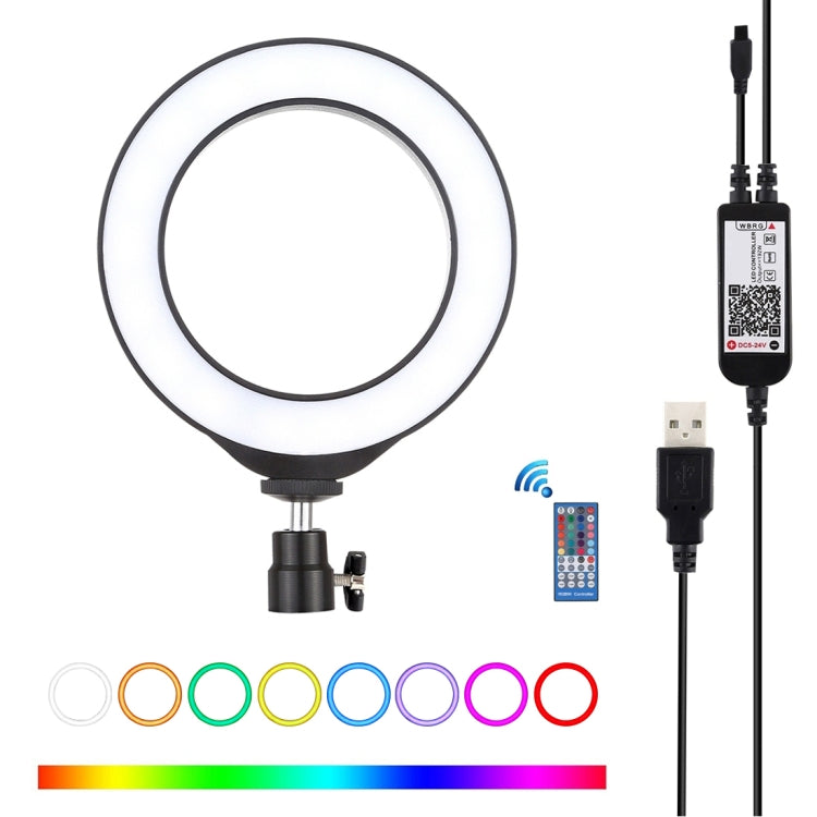 PULUZ 6.2 吋 16cm USB RGBW 可調光 LED 燈環 直播攝影視頻燈，附冷靴三腳架球頭及遙控器，6.2 吋 RGBW / 遙控