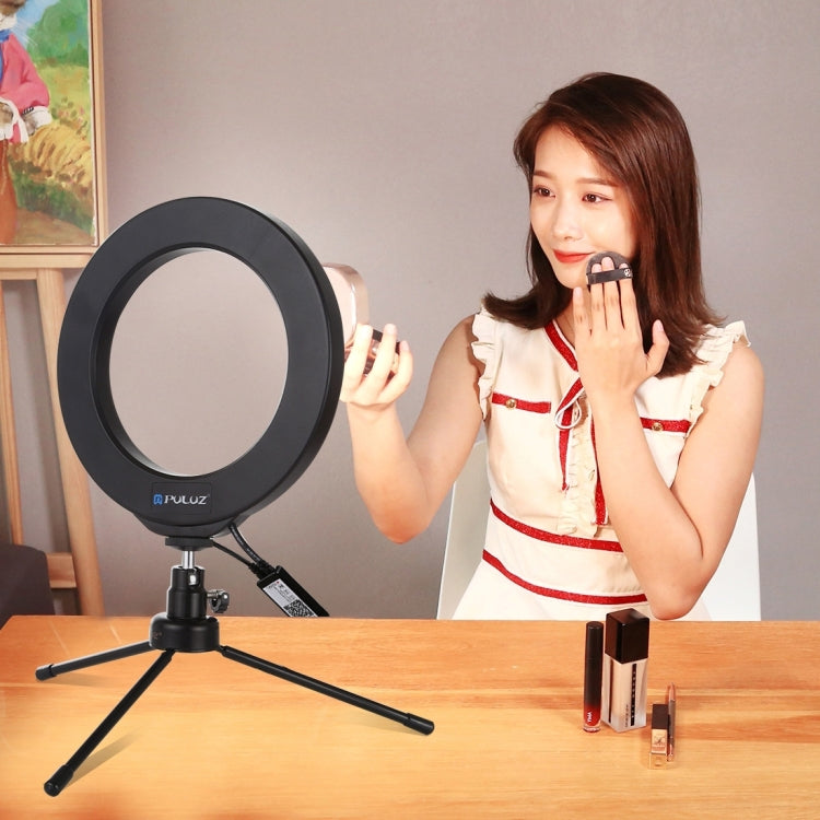 PULUZ 6.2 吋 16cm USB RGBW 可調光 LED 燈環 直播攝影視頻燈，附冷靴三腳架球頭及遙控器，6.2 吋 RGBW / 遙控