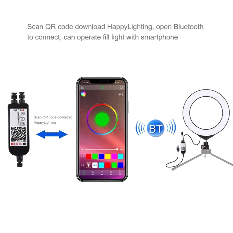 PULUZ 6.2 吋 16cm USB RGBW 可調光 LED 燈環 直播攝影視頻燈，附冷靴三腳架球頭及遙控器，6.2 吋 RGBW / 遙控