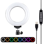 PULUZ 4.7 吋 12cm 曲面 USB 10 模式 8 色 RGBW 可調光 LED 燈環 直播攝影視頻燈，附三腳架球頭，4.7 吋 RGBW