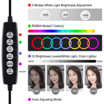 PULUZ 4.7 吋 12cm 曲面 USB 10 模式 8 色 RGBW 可調光 LED 燈環 直播攝影視頻燈，附三腳架球頭，4.7 吋 RGBW