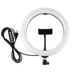 PULUZ 10.2 吋 26cm USB 10 模式 8 色 RGBW 可調光 LED 燈環 直播攝影視頻燈，附冷靴三腳架球頭及手機夾，10.2 吋 RGBW