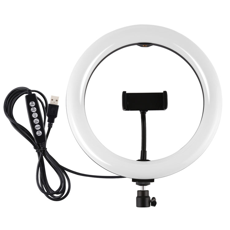 PULUZ 10.2 吋 26cm USB 10 模式 8 色 RGBW 可調光 LED 燈環 直播攝影視頻燈，附冷靴三腳架球頭及手機夾，10.2 吋 RGBW
