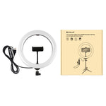 PULUZ 10.2 吋 26cm USB 10 模式 8 色 RGBW 可調光 LED 燈環 直播攝影視頻燈，附冷靴三腳架球頭及手機夾，10.2 吋 RGBW