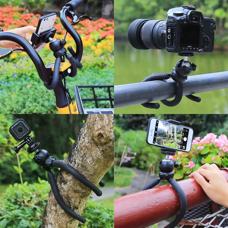 PULUZ 迷你章魚柔性三腳架支架，帶球形雲台，適用於單眼相機、GoPro、手機，尺寸：25cmx4.5cm，25cm 三腳架