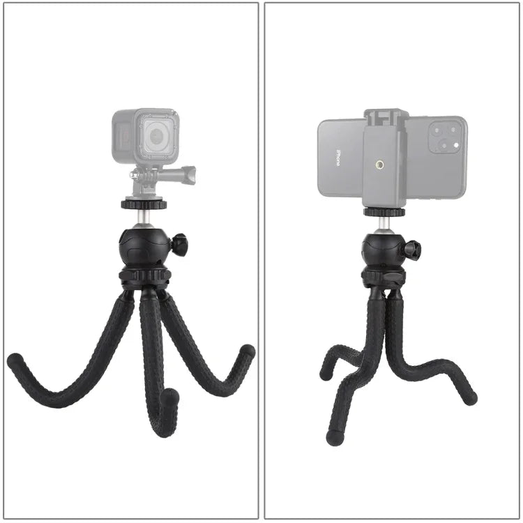 PULUZ 迷你章魚柔性三腳架支架，帶球形雲台，適用於單眼相機、GoPro、手機，尺寸：25cmx4.5cm，25cm 三腳架