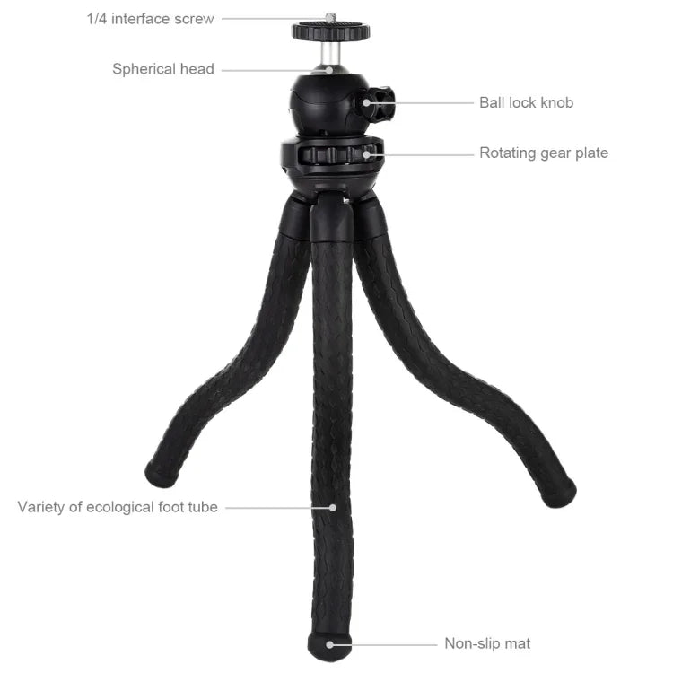 PULUZ 迷你章魚柔性三腳架支架，帶球形雲台，適用於單眼相機、GoPro、手機，尺寸：30cmx5cm，30cm 三腳架
