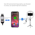 PULUZ 10.2 吋 26cm 曲面 USB RGBW 可調光 LED 燈環 直播攝影視頻燈，附三腳架球頭、遙控器及手機夾，10.2 吋 RGBW