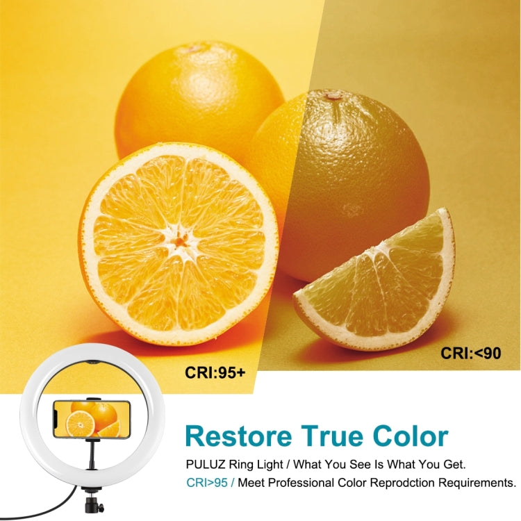 PULUZ 10.2 吋 26cm 曲面 USB RGBW 可調光 LED 燈環 直播攝影視頻燈，附三腳架球頭、遙控器及手機夾，10.2 吋 RGBW