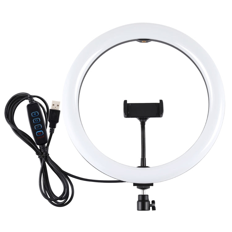 PULUZ 11.8 吋 30cm USB 3 模式 可調光雙色溫 LED 曲面柔光燈環 直播自拍攝影視頻燈，附手機夾，11.8 吋