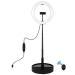 PULUZ 10.2 吋 26cm USB 三模式可調光雙色溫 LED 曲面環形直播自拍攝影視頻燈，附藍牙遙控快門、折疊桌面支架及手機夾