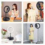 PULUZ 10.2 吋 26cm USB 三模式可調光雙色溫 LED 曲面環形直播自拍攝影視頻燈，附藍牙遙控快門、折疊桌面支架及手機夾