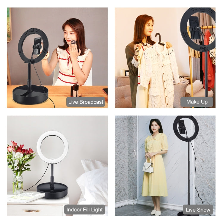 PULUZ 10.2 吋 26cm USB 三模式可調光雙色溫 LED 曲面環形直播自拍攝影視頻燈，附藍牙遙控快門、折疊桌面支架及手機夾