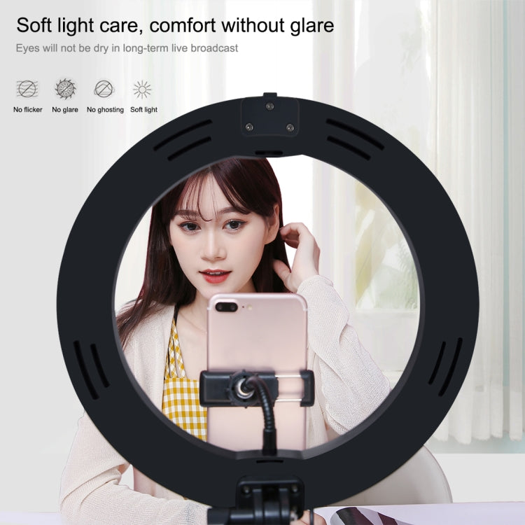 PULUZ 10.2 吋 26cm USB 三模式可調光雙色溫 LED 曲面環形直播自拍攝影視頻燈，附藍牙遙控快門、折疊桌面支架及手機夾