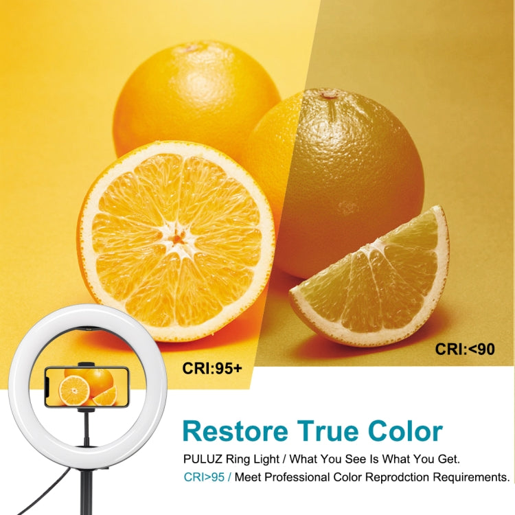 PULUZ 10.2 吋 26cm USB 三模式可調光雙色溫 LED 曲面環形直播自拍攝影視頻燈，附藍牙遙控快門、折疊桌面支架及手機夾