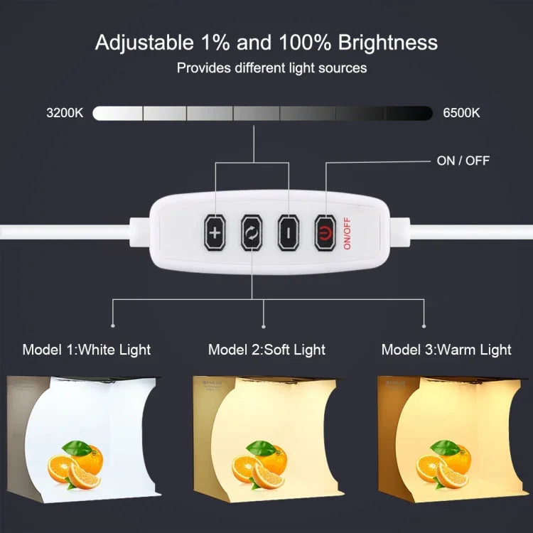 PULUZ 23公分環形 LED 面板折疊便攜燈光攝影棚拍攝帳篷套件，附 6 色背景布（黑、白、黃、紅、綠、藍），展開尺寸：24公分 x 23公分 x 23公分，23公分環形 LED 面板