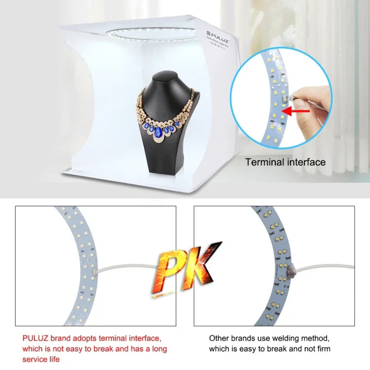 PULUZ 30cm摺疊便攜環形燈板攝影照明棚拍帳篷套裝，含6色背景布（黑、白、黃、紅、綠、藍），展開尺寸：31cm x 31cm x 32cm，30cm帳篷