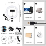 PULUZ 7.9 吋 20cm USB RGB 可調光雙色溫 LED 曲面環形直播自拍攝影視頻燈，附手機夾，7.9 吋 RGBW