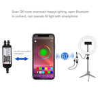 PULUZ 7.9 吋 20cm USB RGB 可調光雙色溫 LED 曲面環形直播自拍攝影視頻燈，附手機夾，7.9 吋 RGBW