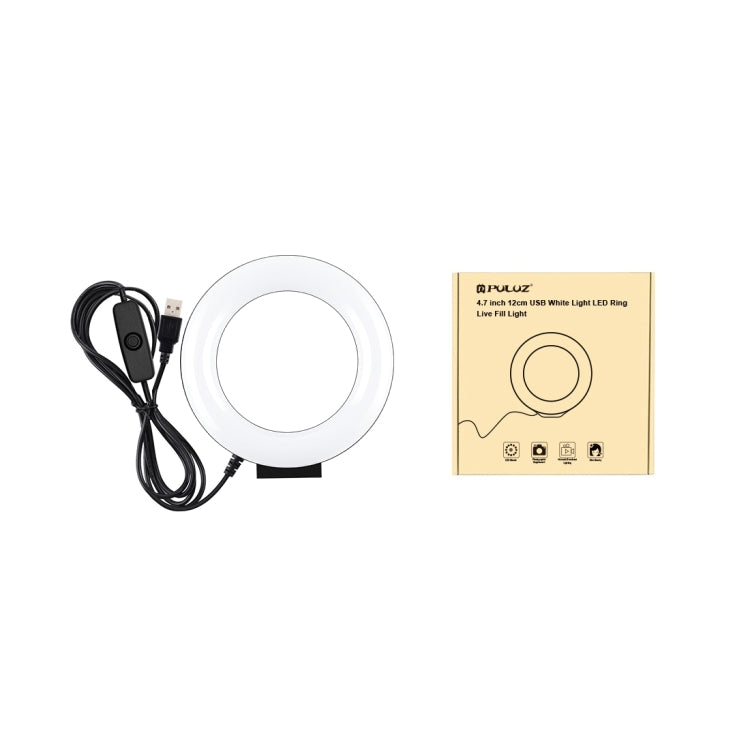 PULUZ 4.7 吋 12cm 曲面 USB 白光 LED 環形自拍美顏直播攝影視頻燈，4.7 吋