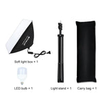 PULUZ 50x70cm 攝影棚柔光箱 + 2米三腳架安裝座 + 單顆 220V E27 30W 5700K 白光 LED 燈泡攝影套件，單燈 EU 插頭，單燈 US 插頭