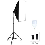 PULUZ 50x70cm 攝影棚柔光箱 + 2米三腳架安裝座 + 單顆 220V E27 30W 5700K 白光 LED 燈泡攝影套件，單燈 EU 插頭，單燈 US 插頭