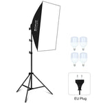 PULUZ 50x70cm 攝影棚柔光箱 + 2米三腳架安裝座 + 4 顆 220V E27 20W 5700K 白光 LED 燈泡攝影照明套件，4 顆燈 EU 插頭，4 顆燈 US 插頭