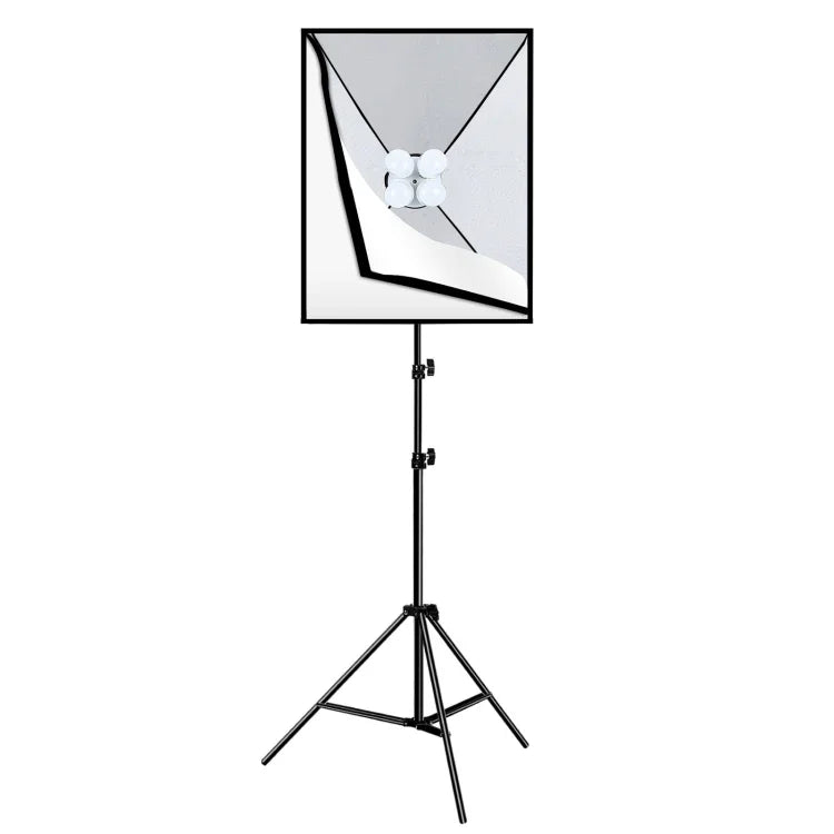 PULUZ 50x70cm 攝影棚柔光箱 + 2米三腳架安裝座 + 4 顆 220V E27 20W 5700K 白光 LED 燈泡攝影照明套件，4 顆燈 EU 插頭，4 顆燈 US 插頭