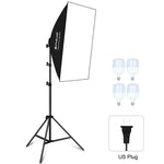 PULUZ 50x70cm 攝影棚柔光箱 + 2米三腳架安裝座 + 4 顆 220V E27 20W 5700K 白光 LED 燈泡攝影照明套件，4 顆燈 EU 插頭，4 顆燈 US 插頭