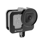 PULUZ GoPro HERO13 Black /12 Black /11 Black /10 Black /9 Black 加厚保護殼 CNC 鋁合金保護籠附保險框及 52mm UV 鏡片，適用 GoPro HERO9 Black 加厚款