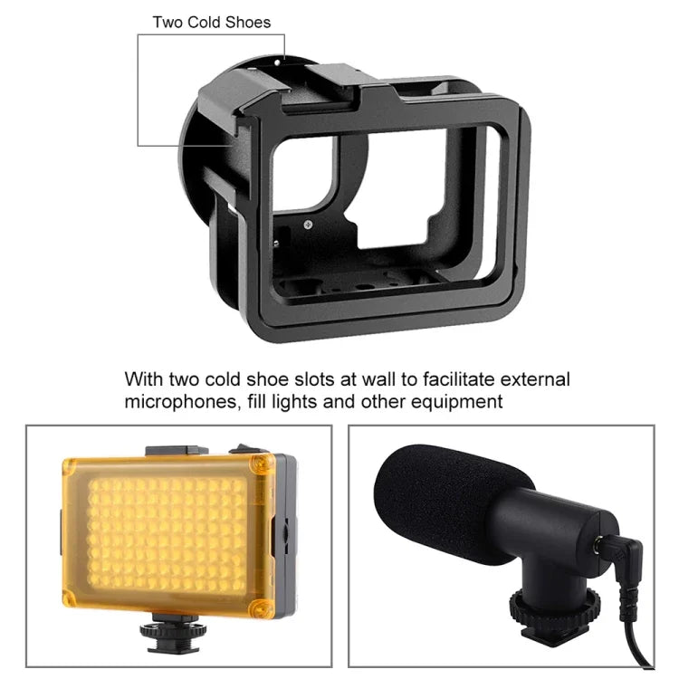 PULUZ GoPro HERO13 Black /12 Black /11 Black /10 Black /9 Black 加厚保護殼 CNC 鋁合金保護籠附保險框及 52mm UV 鏡片，適用 GoPro HERO9 Black 加厚款