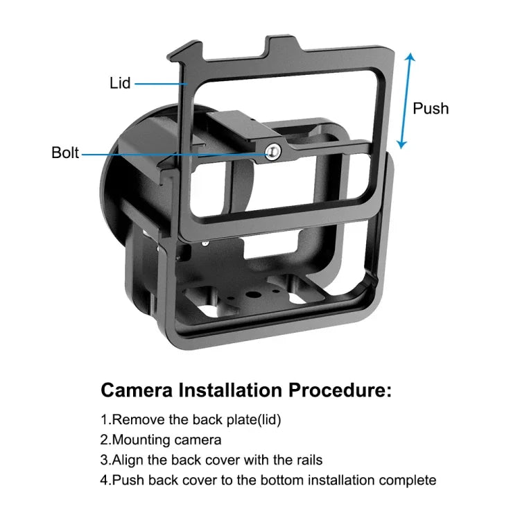 PULUZ GoPro HERO13 Black /12 Black /11 Black /10 Black /9 Black 加厚保護殼 CNC 鋁合金保護籠附保險框及 52mm UV 鏡片，適用 GoPro HERO9 Black 加厚款