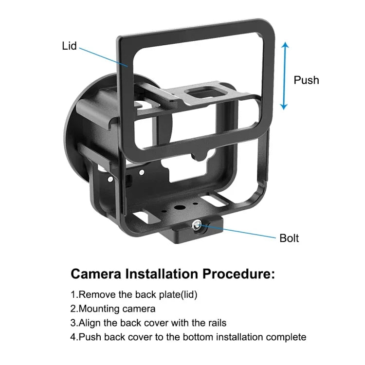 適用 GoPro HERO13 Black /12 Black /11 Black /10 Black /9 Black PULUZ 薄型保護殼 CNC 鋁合金保護籠附保險框及 52mm UV 鏡片，適用 GoPro HERO9 Black 薄型款