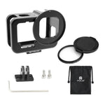適用 GoPro HERO13 Black /12 Black /11 Black /10 Black /9 Black PULUZ 薄型保護殼 CNC 鋁合金保護籠附保險框及 52mm UV 鏡片，適用 GoPro HERO9 Black 薄型款