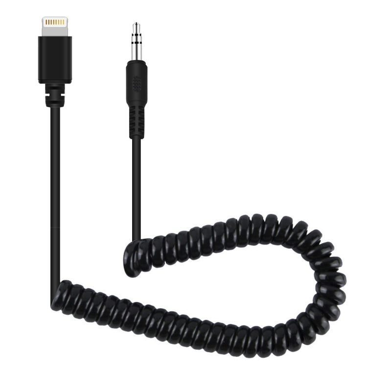 PULUZ 3.5mm TRRS 公轉 8 針公直播麥克風音頻轉接彈簧線，適用 iPhone，線長可伸展至 100cm，3.5mm 公轉 8 針