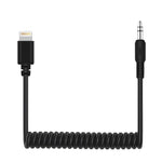 PULUZ 3.5mm TRRS 公轉 8 針公直播麥克風音頻轉接彈簧線，適用 iPhone，線長可伸展至 100cm，3.5mm 公轉 8 針