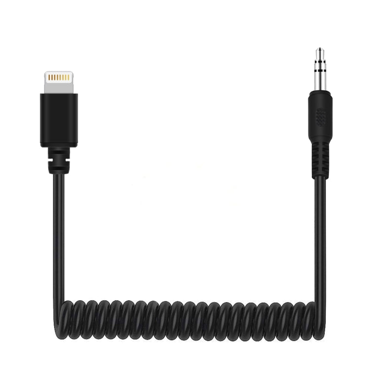 PULUZ 3.5mm TRRS 公轉 8 針公直播麥克風音頻轉接彈簧線，適用 iPhone，線長可伸展至 100cm，3.5mm 公轉 8 針