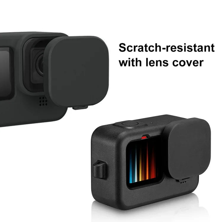 PULUZ GoPro HERO12 Black /11 Black /10 Black /9 Black 矽膠保護套附手腕帶及鏡頭蓋，適用 GoPro HERO9 Black