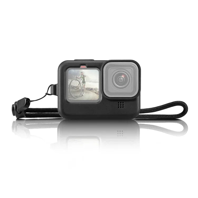 PULUZ GoPro HERO12 Black /11 Black /10 Black /9 Black 矽膠保護套附手腕帶及鏡頭蓋，適用 GoPro HERO9 Black