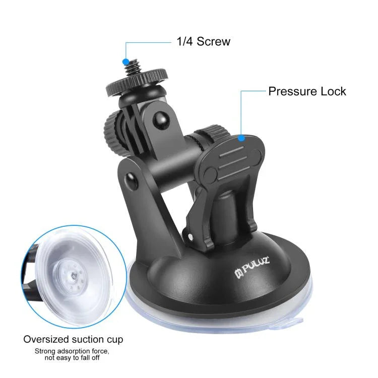 PULUZ 車用吸盤支架，附螺絲及三腳架安裝轉接座與收納袋，適用 GoPro、Insta360、DJI 及其他運動相機，吸盤支架