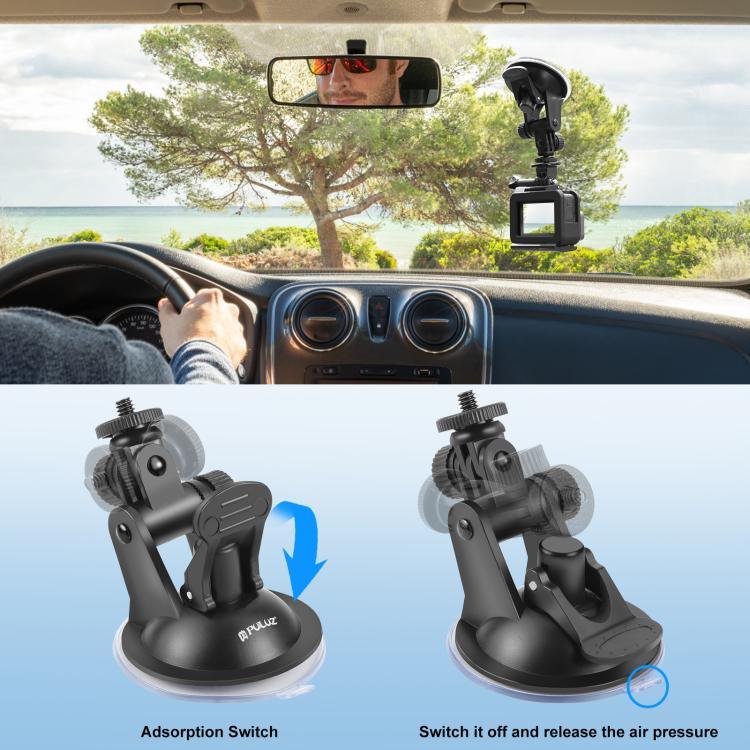 PULUZ 車用吸盤支架，附螺絲及三腳架安裝轉接座與收納袋，適用 GoPro、Insta360、DJI 及其他運動相機，吸盤支架