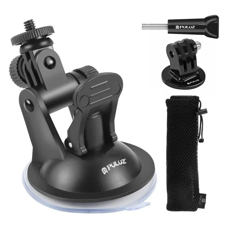 PULUZ 車用吸盤支架，附螺絲及三腳架安裝轉接座與收納袋，適用 GoPro、Insta360、DJI 及其他運動相機，吸盤支架