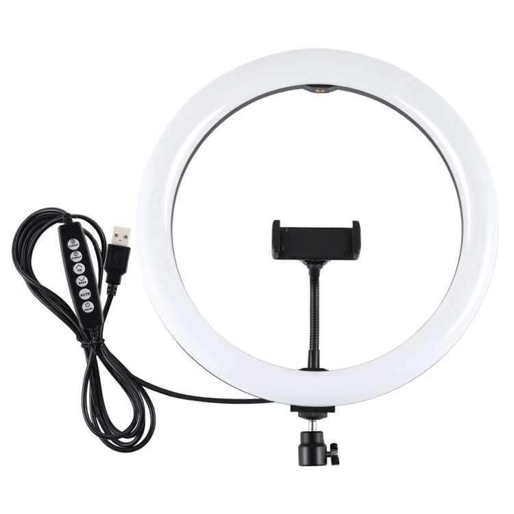 PULUZ 11.8 吋 30cm 曲面 USB 10 模式 8 色 RGBW 可調光 LED 環形直播攝影視頻燈，附三腳架球頭及手機夾，11.8 吋按鈕控制