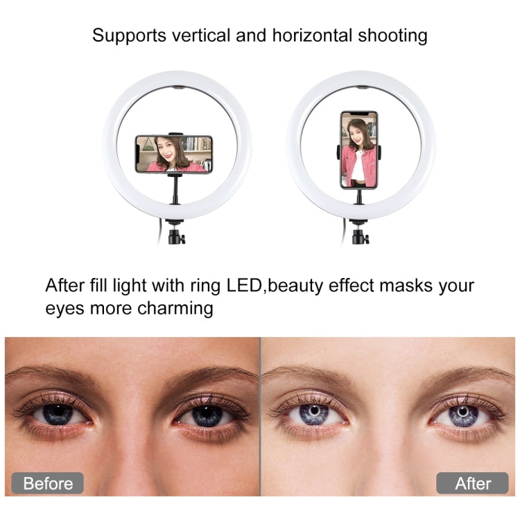 PULUZ 11.8 吋 30cm 曲面 USB 10 模式 8 色 RGBW 可調光 LED 環形直播攝影視頻燈，附三腳架球頭及手機夾，11.8 吋按鈕控制